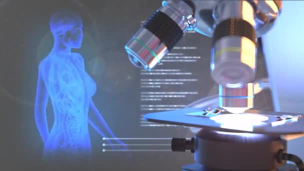 Orvosi Koncepció Tudományos Mikroszkóppal Kreatív Kék Háttéren Röntgensugaras Női Csontváz — Stock videók