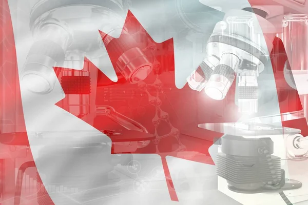 Canada Science Development Conceptual Background Microscope Flag Investigación Nanotecnología Genética — Foto de Stock