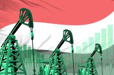 Yemen petrol ve petrol endüstrisi konsepti, Yemen bayraklarında endüstriyel illüstrasyon. 3B Görüntü