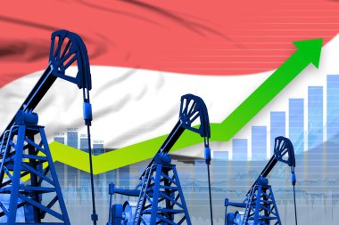 Yemen petrol endüstrisi konsepti, endüstriyel illüstrasyon - Yemen bayraklarında büyüyen grafik. 3B Görüntü