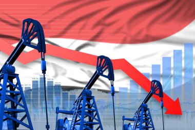 Yemen petrol endüstrisi konsepti, endüstriyel illüstrasyon - Yemen bayrak arka planında alçalma ve düşme grafiği. 3B Görüntü