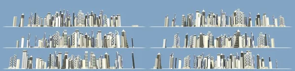 City Expanding Concept Set Van Gedetailleerde Renders Van Moderne Gebouwen — Stockfoto