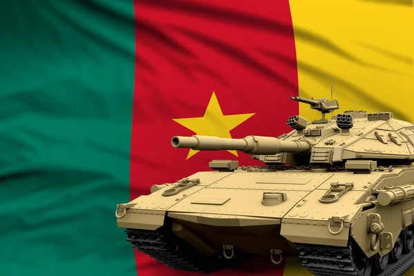 喀麦隆现代坦克 没有真正的设计上的旗帜背景 坦克军队的概念 军用三维插图 — 图库照片