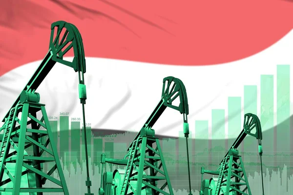 Yemen oil and petrol industry concept, industrial illustration on Yemen flag background. 3D Illustration