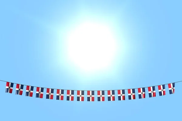 Dość Wiele Flag Dominikany Lub Banery Wiszące Sznurku Tle Błękitnego — Zdjęcie stockowe