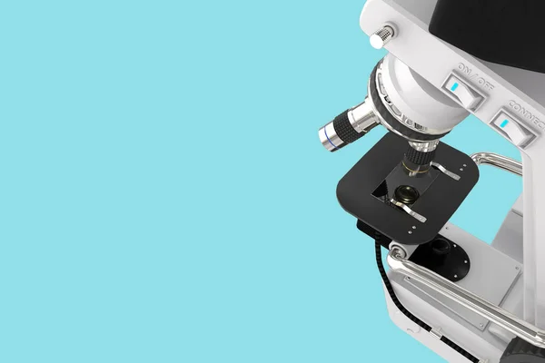 Mpx高解析度实验显微镜 其虚构设计与蓝色 3D的物体图解 微生物学研究概念相分离 — 图库照片