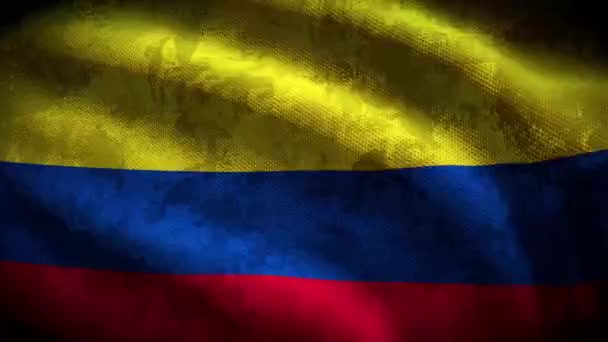 60Fps Donkere Grunge Colombia Vlag Met Shabby Stof Textuur Zwaaien — Stockvideo