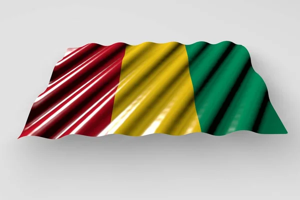 Schattige Glanzende Vlag Van Guinee Met Grote Plooien Liggen Geïsoleerd — Stockfoto