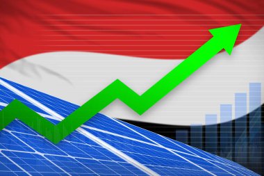 Yemen güneş enerjisi yükselen grafiği, yukarı ok, modern enerji endüstriyel illüstrasyonu. 3B Görüntü