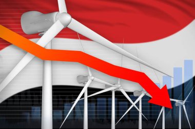 Yemen rüzgar enerjisi alçaltıcı şema, ok aşağı - yenilenebilir enerji endüstriyel illüstrasyon. 3B Görüntü