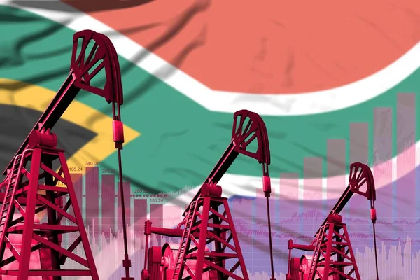 South Africa oil and petrol industry concept, industrial illustration on South Africa flag background. 3D Illustration