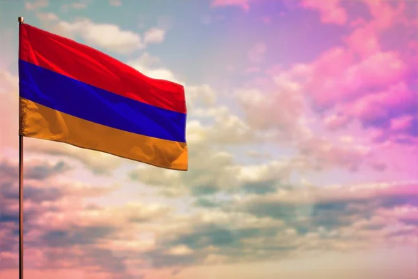 Flauteando Maqueta Bandera Armenia Con Lugar Para Texto Fondo Cielo — Foto de Stock