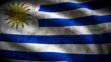 60FPS koyu grunge Uruguay bayrağı pejmürde kumaş dokusu dalgalanması, UHD 4k 3d dikişsiz döngü animasyonu