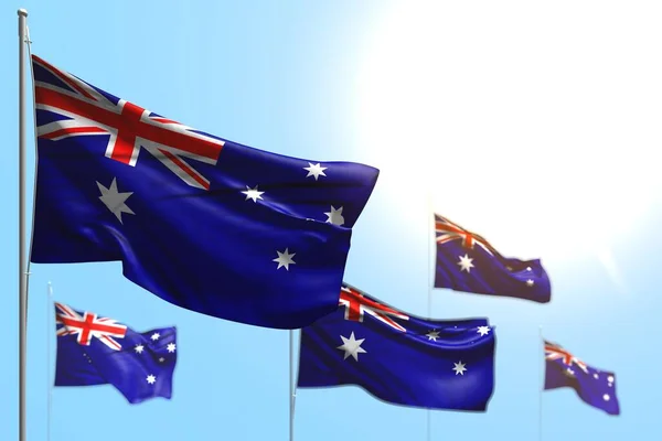 Belle Drapeaux Australie Agitent Contre Ciel Bleu Image Avec Accent — Photo