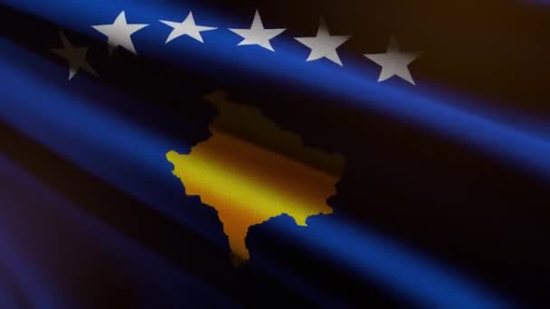 Bandera Kosovo Oscura 60Fps Con Textura Tela Ondeando Fondo Animación — Vídeos de Stock