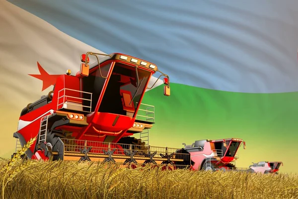 Промышленная Иллюстрация Сельскохозяйственного Комбайна Работающего Сельскохозяйственном Поле Фоне Флага Джибути — стоковое фото