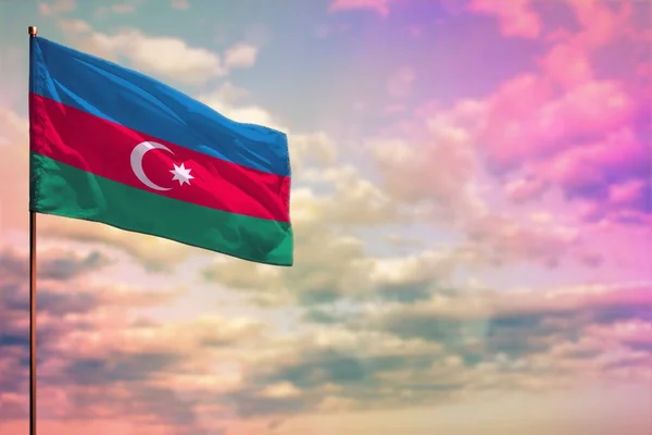 Fluttering Azerbaijan Flag Mockup Place Your Text Colorful Cloudy Sky — Stock Photo, Image