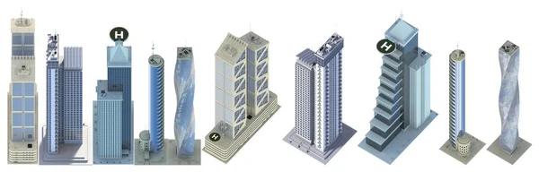 Set Von Hoch Detaillierten Finanzgebäuden Mit Fiktivem Design Und Blauem — Stockfoto