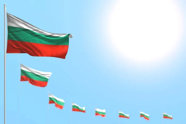 Θαυμάσιες Πολλές Σημαίες Της Βουλγαρίας Τοποθετούνται Διαγώνια Bokeh Και Ελεύθερο — Φωτογραφία Αρχείου