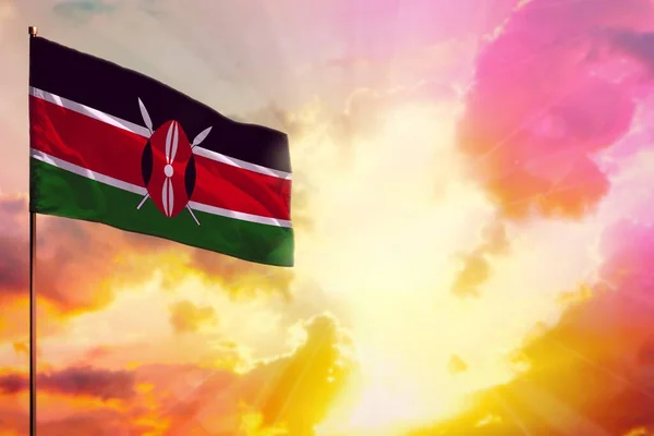 Bandiera Sventolante Kenya Alto Sinistra Mockup Con Posto Tue Informazioni — Foto Stock