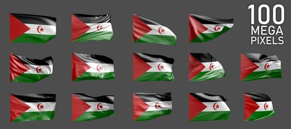 Viele Verschiedene Bilder Der Westsahara Flagge Isoliert Auf Grauem Hintergrund — Stockfoto