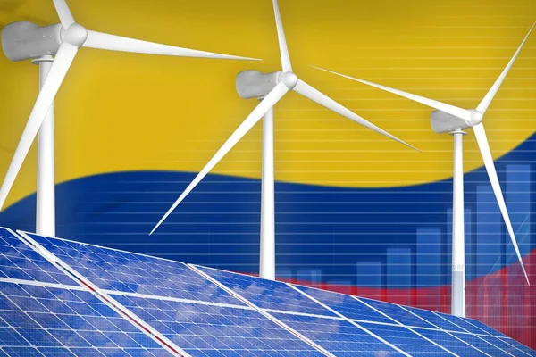 Colombia solar and wind energy digital graph concept  - renewable energy industrial illustration. 3D Illustration