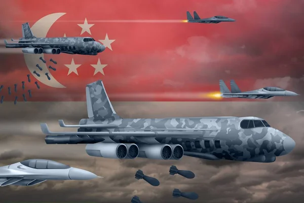 Singapore Bom Luchtaanval Concept Moderne Singapore Oorlogsvliegtuigen Bombarderen Vlag Achtergrond — Stockfoto