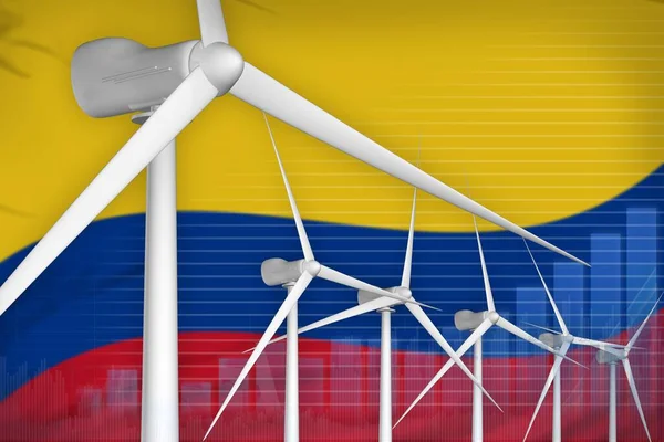 コロンビア風力発電デジタルグラフの概念 代替エネルギー産業図 3Dイラスト — ストック写真