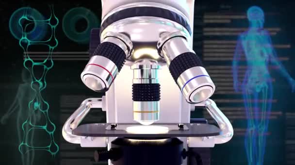 Concept Voor Geneeskunde Met Wetenschappelijke Microscoop Creatieve Achtergrond Met Ray — Stockvideo