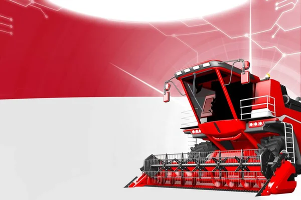 Digitális Ipari Illusztráció Piros Fejlett Mezőgazdasági Kombájn Monaco Zászló Alatt — Stock Fotó