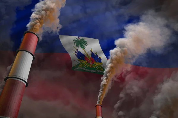 Αϊτή Έννοια Καταπολέμηση Της Ρύπανσης Δύο Μεγάλες Καμινάδες Εργοστάσιο Βαρύ — Φωτογραφία Αρχείου