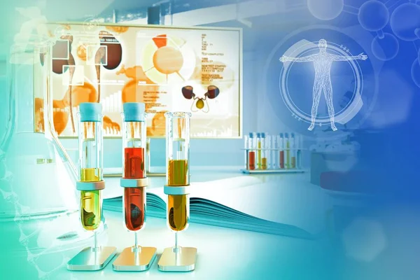 现代生物技术研究办公室的试管 尿蛋白质尿中Ph或Protein的尿质试验 医学三维图例 — 图库照片