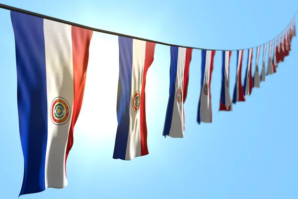Meraviglioso Molte Bandiere Paraguay Striscioni Appesi Diagonale Stringa Sfondo Cielo — Foto Stock