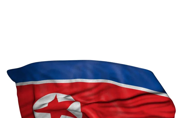 Nice North Korea Flag Large Folds Lying Bottom Isolated White — Stock Photo, Image