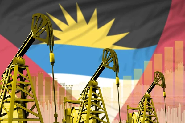 Antigua and Barbuda oil and petrol industry concept, industrial illustration on Antigua and Barbuda flag background. 3D Illustration