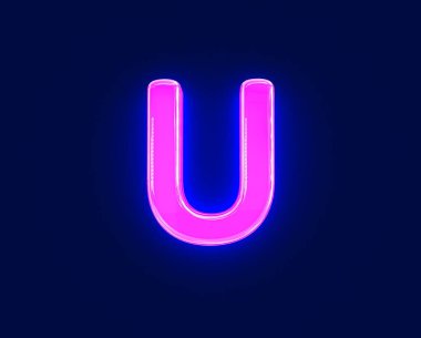 cilalanmış neon ışıklı yansıtıcı alfabe - koyu renkli U harfi, sembollerin 3 boyutlu çizimi