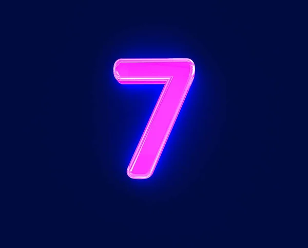 輝くネオンライトグローガラスのアルファベット 番号7暗い上に隔離され シンボルの3Dイラスト — ストック写真