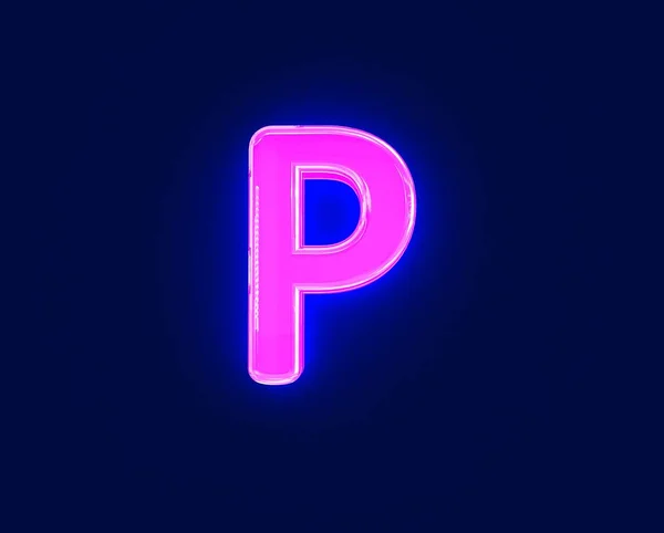 Glossy Neon Light Glow Glass Made Alphabet Letter Isolated Dark — Stock Photo, Image