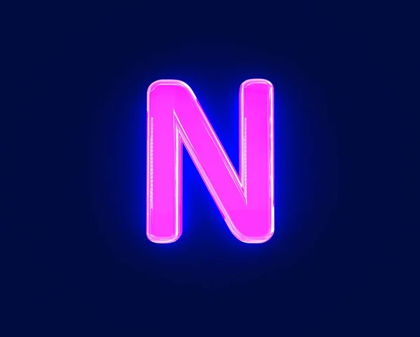 光沢のあるネオンライトグラス製フォント 文字N暗い背景に隔離され シンボルの3Dイラスト — ストック写真