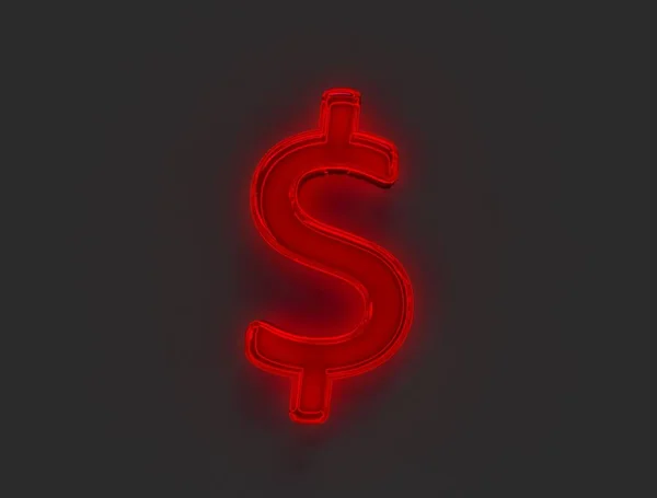 Röd Polerad Neon Ljus Glöd Reflekterande Alfabetet Dollar Peso Tecken — Stockfoto