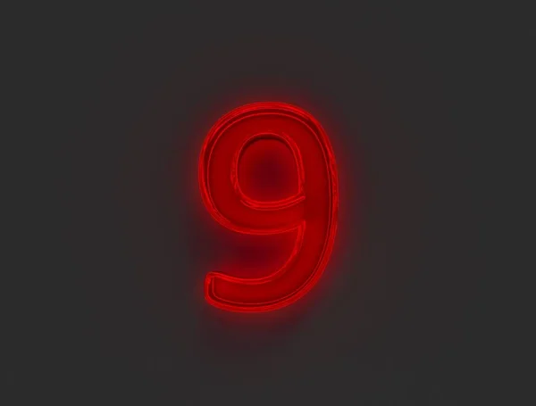 Czerwony Połysk Neon Światło Świecące Alfabet Szklisty Liczba Izolowane Szary — Zdjęcie stockowe