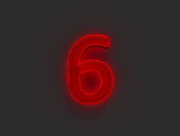 Red Shine Neon Light Gllow Font Riflettente Numero Isolato Grigio — Foto Stock