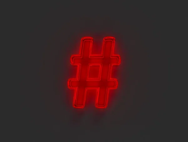 Alfabeto Riflettente Rosso Brillante Neon Segno Numerico Isolato Grigio Illustrazione — Foto Stock