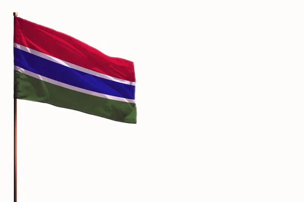 Fluttering Gambia Flag Isolated Mockup Place Your Text White Background — Stock Photo, Image