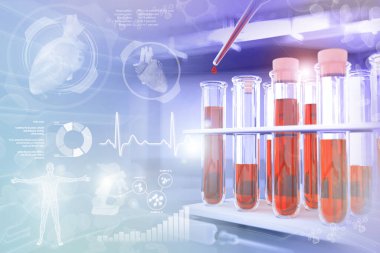 Biyoloji bürosundaki kanıtlar - trombosit veya lupus miktarı için kan analizi, yaratıcı gradyan örtülü tıbbi 3D illüstrasyon