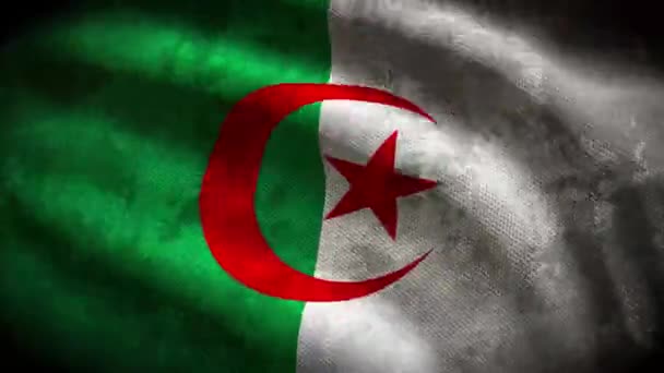 60Fps Tmavý Grunge Alžírská Vlajka Ošuntělou Texturou Mávání Uhd Bezešvé — Stock video