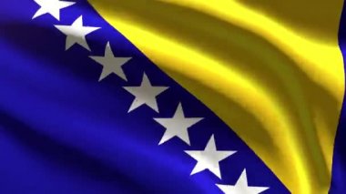 Bosna-Hersek bayrağı rüzgarda dalgalanırken 60FPS bayrağı 4k UHD 3d kusursuz döngü animasyonu