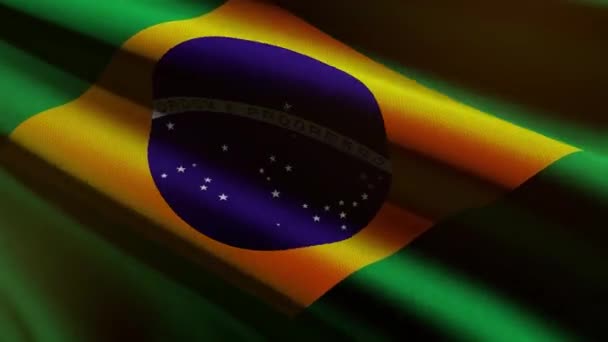 60Fps Tmavá Brazílie Vlajka Texturou Tkaniny Vlnění Pozadí Uhd Bezešvé — Stock video