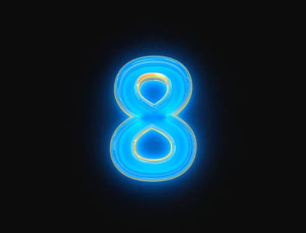 Blue Yellow Shiny Neon Light Glow Crystal Reflective Alphabet Number — Stock Photo, Image