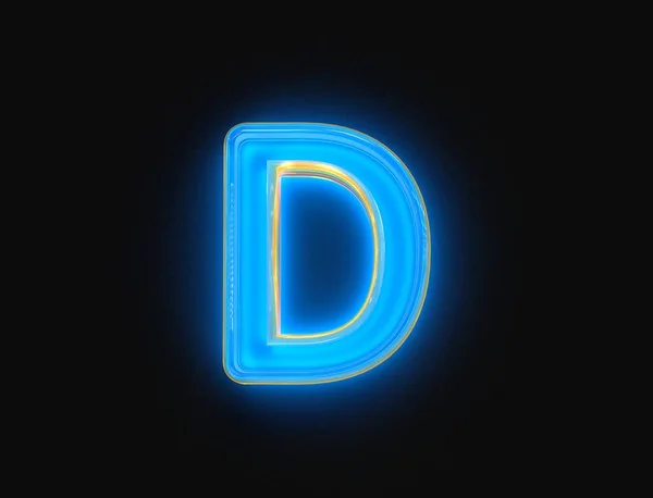 Blauw Geel Glanzend Neon Licht Gloed Transparant Glas Gemaakt Lettertype — Stockfoto